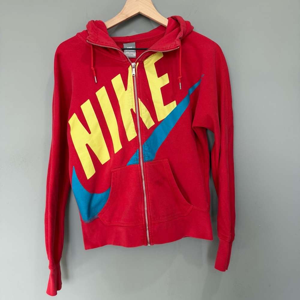 Nike Red Hoodie‎ with Yellow and Blue Logo Sz Medium